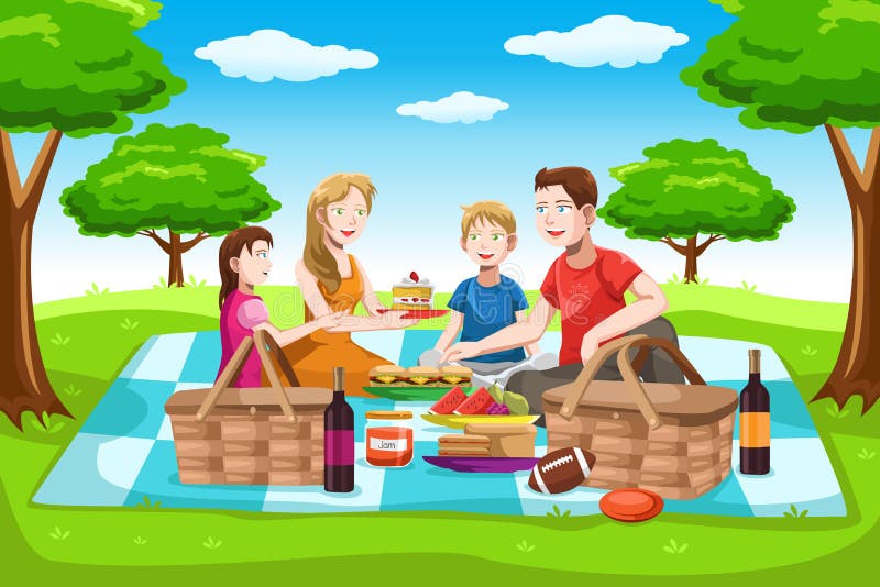 Ευτυχής οικογένεια που έχει picnic ελεύθερη απεικόνιση δικαιώματος