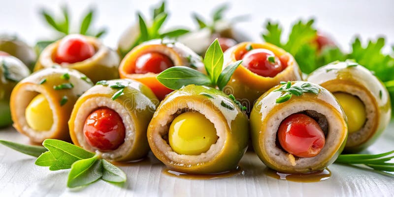 ευχάριστα άγριοι γαύροι παραγεμισμένες ελιές μια απλή μεσογειακή συνταγή ορεκτικό για ένα γευστικό γεύμα διανυσματική απεικόνιση