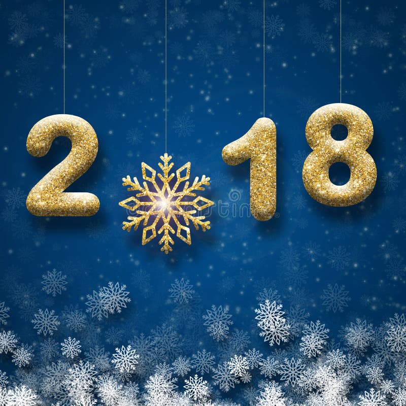 Ευχετήρια κάρτα με το χρυσό κείμενο 2018 και μεγάλο snowflake σε ένα μπλε υπόβαθρο στοκ εικόνες Ευχετήρια κάρτα με το χρυσό κείμενο 2018 και μεγάλο snowflake σε ένα μπλε υπόβαθρο στοκ εικόνες