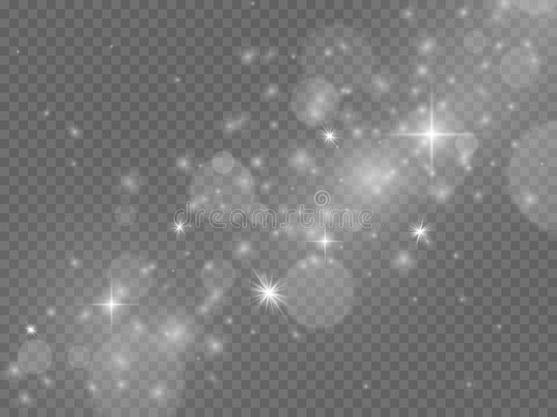 Light effect. Magic glowing stardust, white transparent sparkles. Abstract christmas flare, silver holiday glitter vector glow spark lighting design background. Light effect. Magic glowing stardust, white transparent sparkles. Abstract christmas flare, silver holiday glitter vector glow spark lighting design background