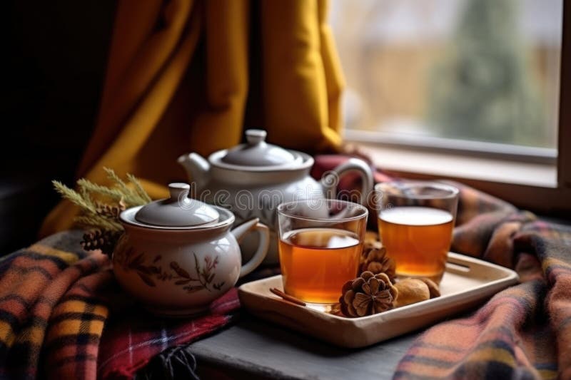 ζεύγος teacups και χόρτο σε ένα ζεστό απόγευμα διανυσματική απεικόνιση