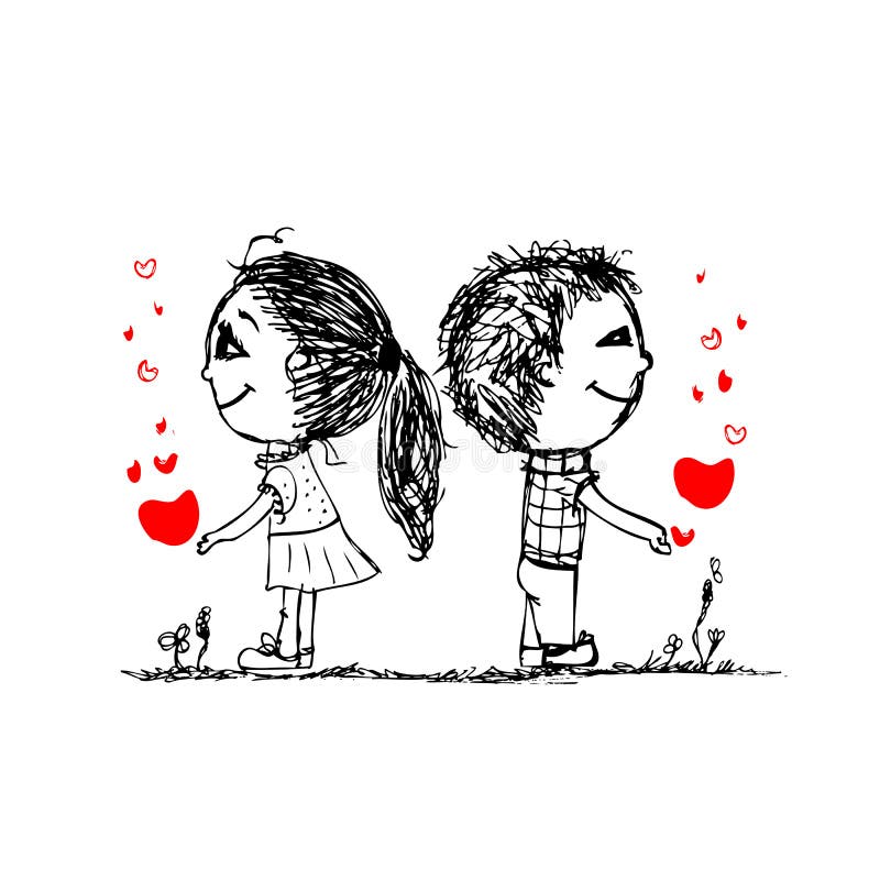 Couple in love together, valentine sketch for your design. This is file of EPS8 format. Couple in love together, valentine sketch for your design. This is file of EPS8 format.