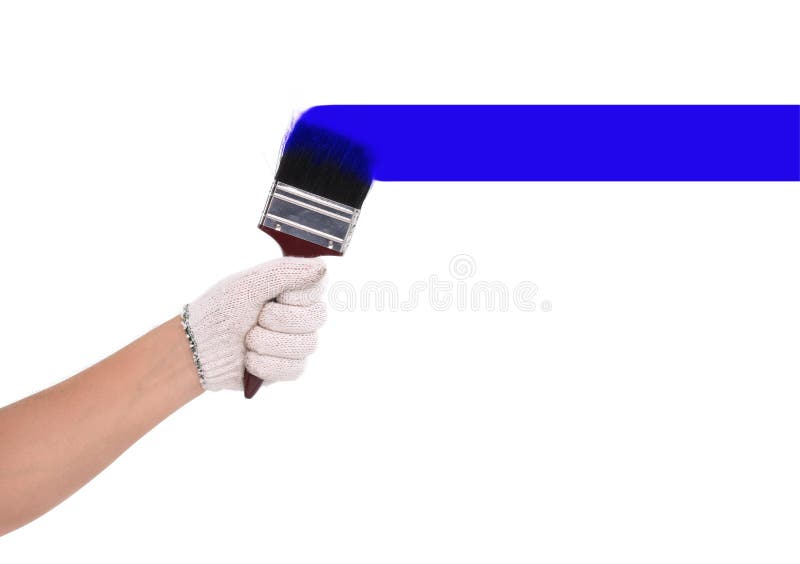 ζωγράφος που φοράει γάντια με μπλε πινέλο μοναχικό σε λευκό φόντο στοκ φωτογραφία με δικαίωμα ελεύθερης χρήσης