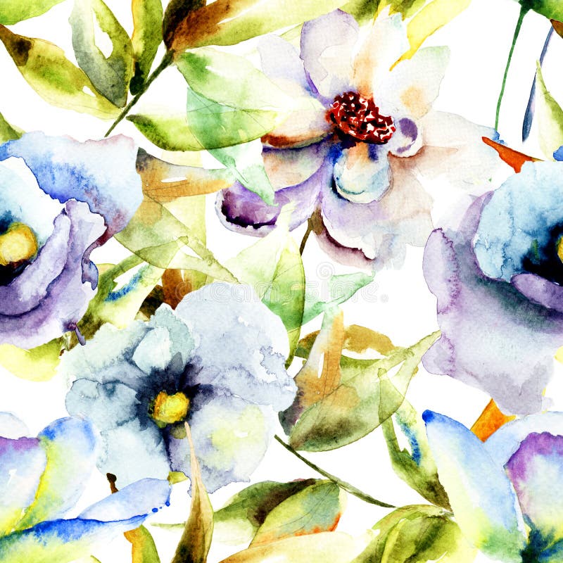 Ζωγραφική Watercolor με τα όμορφα μπλε λουλούδια ελεύθερη απεικόνιση δικαιώματος Ζωγραφική Watercolor με τα όμορφα μπλε λουλούδια ελεύθερη απεικόνιση δικαιώματος