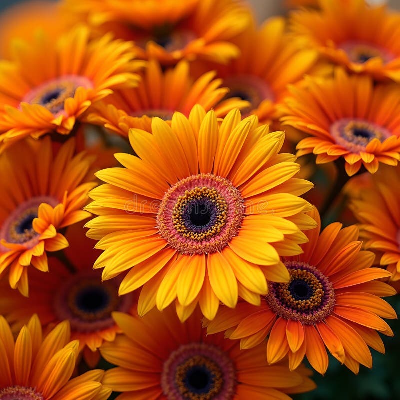 ζωηρά πορτοκαλί gerbera dafes δημιουργώντας ένα ζωηρό φλογερό φόντο απεικόνιση αποθεμάτων