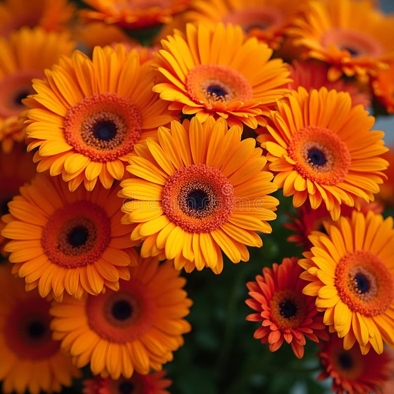 ζωηρά πορτοκαλί gerbera dafes δημιουργώντας ένα ζωηρό φλογερό φόντο απεικόνιση αποθεμάτων