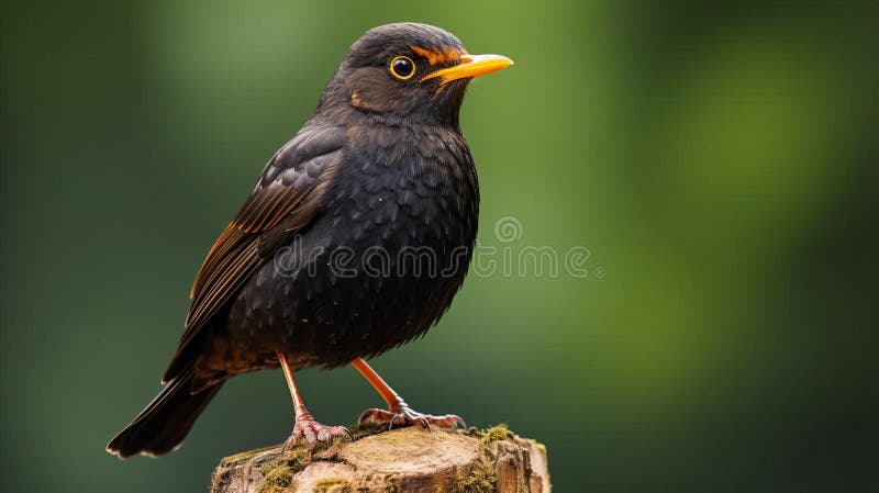 ζωηρό πορτραίτο blackbird με πορτοκαλί ράμφος σε στέλεχος δέντρου απεικόνιση αποθεμάτων
