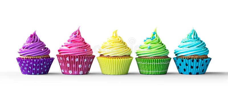 Ζωηρόχρωμα cupcakes στο λευκό στοκ φωτογραφίες