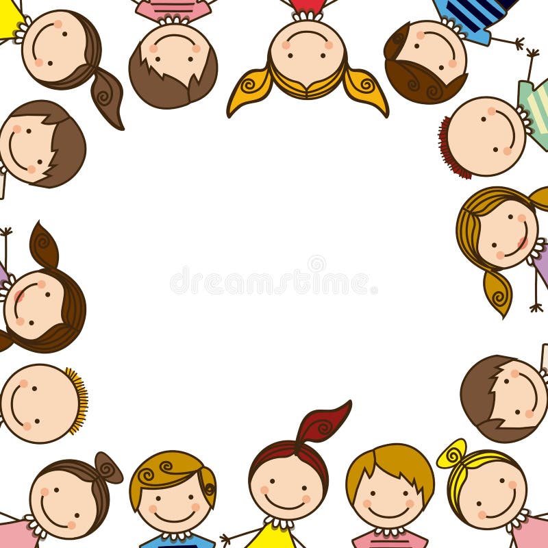 colorful border with half body group cartoon children illustration. colorful border with half body group cartoon children illustration