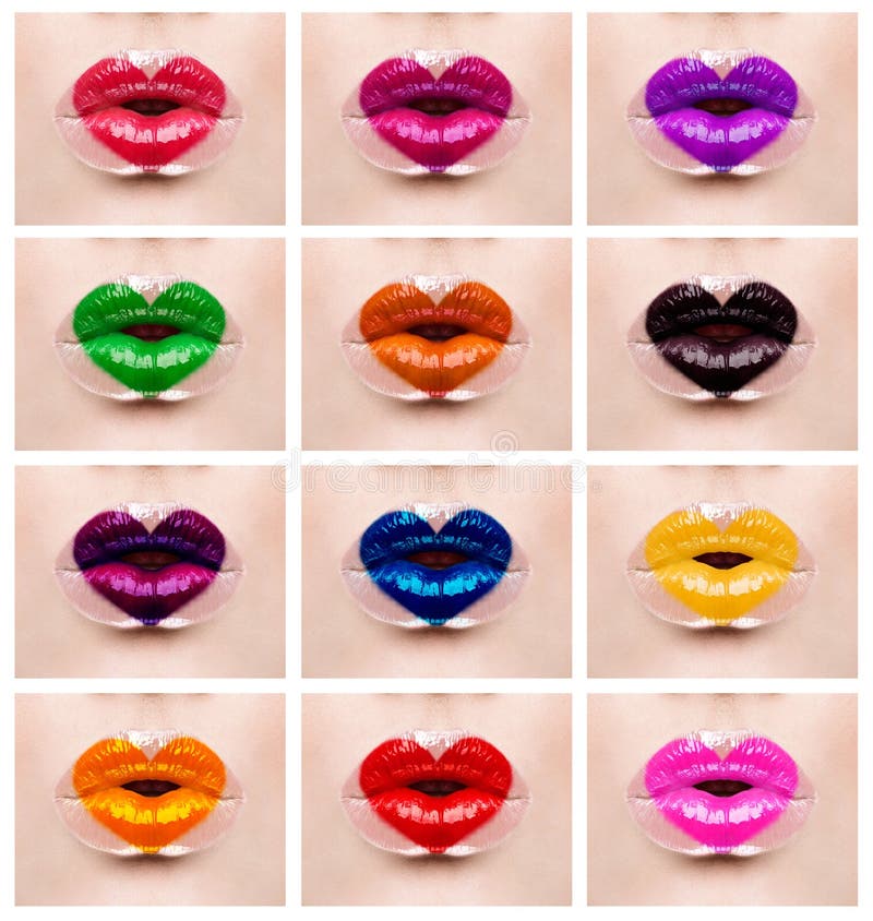 Ζωηρόχρωμα χείλια αγάπης καρδιών makeup στοκ φωτογραφίες με δικαίωμα ελεύθερης χρήσης