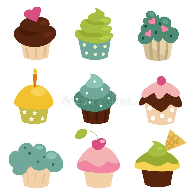 ζωηρόχρωμο σύνολο cupcake διανυσματική απεικόνιση ζωηρόχρωμο σύνολο cupcake διανυσματική απεικόνιση