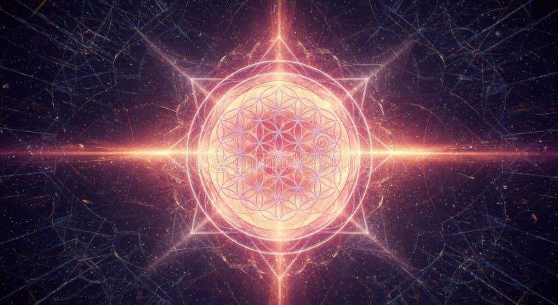 Ζωντανά κοσμικά mandala με λαμπερή σφαίρα και γεωμετρικά σχήματα διανυσματική απεικόνιση