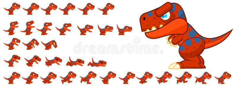 Animated sprites for prehistoric dinosaur character for creating adventure video games. Animated sprites for prehistoric dinosaur character for creating adventure video games