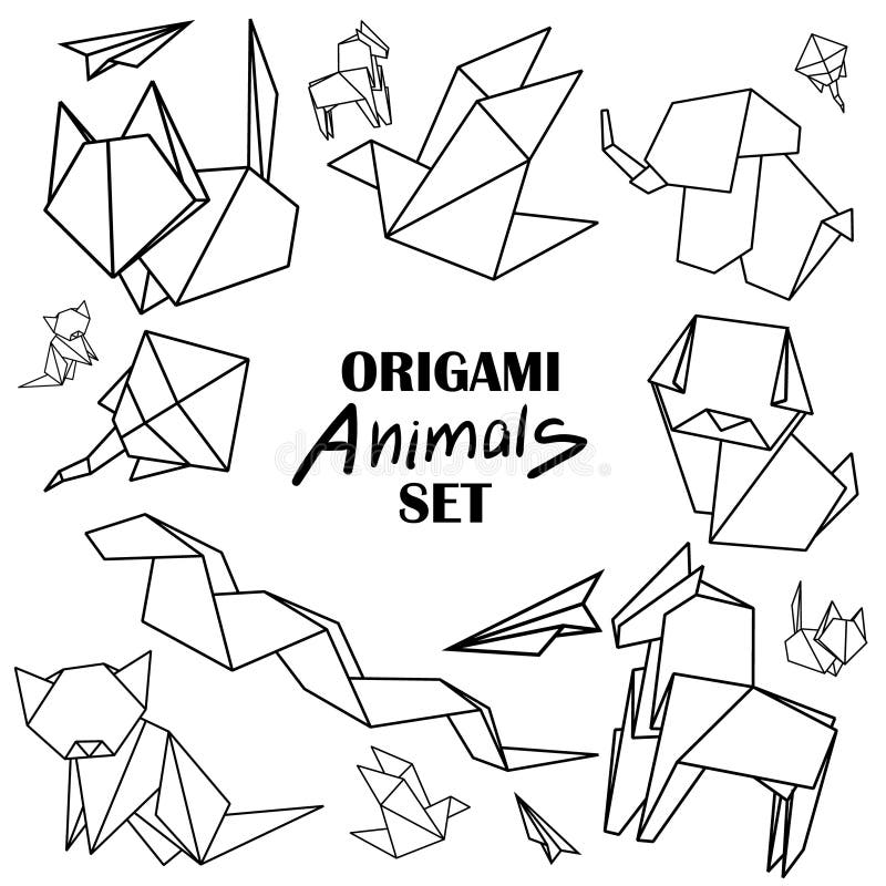 Ζώα Origami καθορισμένα Τα ζώα από το έγγραφο γλιστρούν, σκυλί, άλογο, γάτα, πουλί, αλεπού ελεύθερη απεικόνιση δικαιώματος Ζώα Origami καθορισμένα Τα ζώα από το έγγραφο γλιστρούν, σκυλί, άλογο, γάτα, πουλί, αλεπού ελεύθερη απεικόνιση δικαιώματος