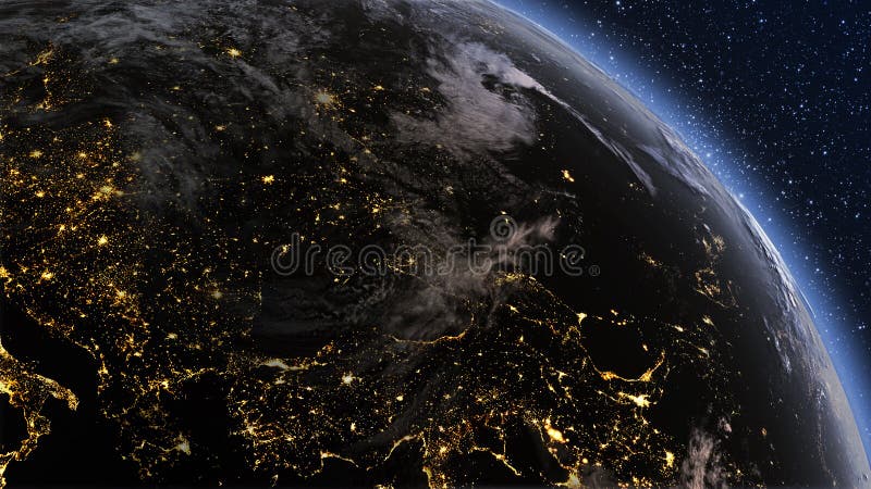 Highly detailed. 3d Render using satellite imagery (NASA). Planet earth Europe zone with night time and sunrise. Highly detailed. 3d Render using satellite imagery (NASA). Planet earth Europe zone with night time and sunrise