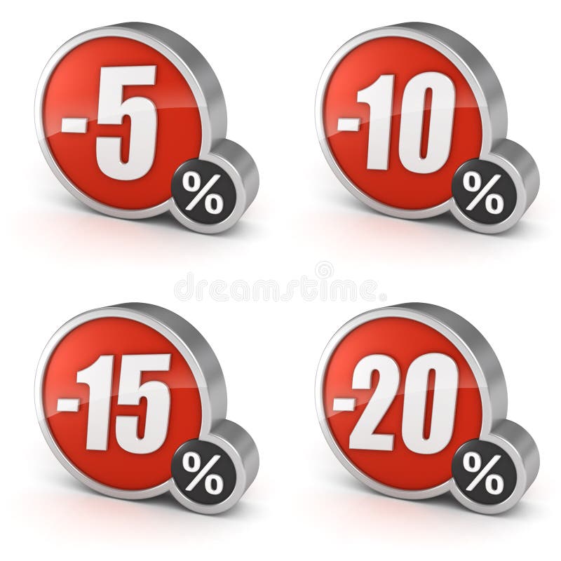 5%, 10%, 15%, 20% sale, 3d icon set. on white background. Image with clipping path. 5%, 10%, 15%, 20% sale, 3d icon set. on white background. Image with clipping path.