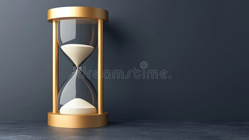 Η έννοια της διαχείρισης του χρόνου απεικονίζεται μέσω μιας χρυσής κλεψύδρας που τοποθετείται σε σκούρο μπλε φόντο όπου ο χρόνος στοκ εικόνες