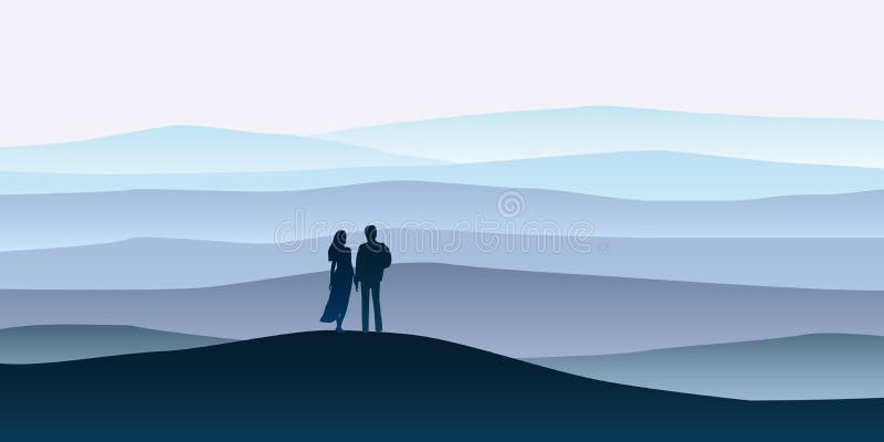 Η αγαπώντας σκιαγραφία ζευγών, ένας άνδρας και μια γυναίκα εξετάζουν τους νέους στόχους έτους Τοπίο βουνών minimalistic ( διανυσματική απεικόνιση Η αγαπώντας σκιαγραφία ζευγών, ένας άνδρας και μια γυναίκα εξετάζουν τους νέους στόχους έτους Τοπίο βουνών minimalistic ( διανυσματική απεικόνιση