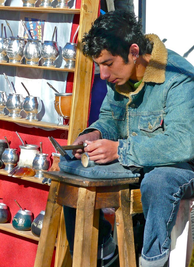 Silver Smith making cups for Yerba Mate, the national drink of Argentina and Uruguay. Silver Smith making cups for Yerba Mate, the national drink of Argentina and Uruguay