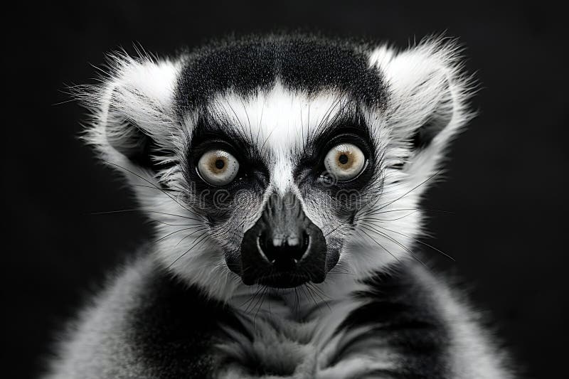 Photo of an elegant lemur on a black background, in black and white photography, a full body shot. Η εικόνα αυτή δημιουργείται με τη χρήση τεχνητής νοημοσύνης.