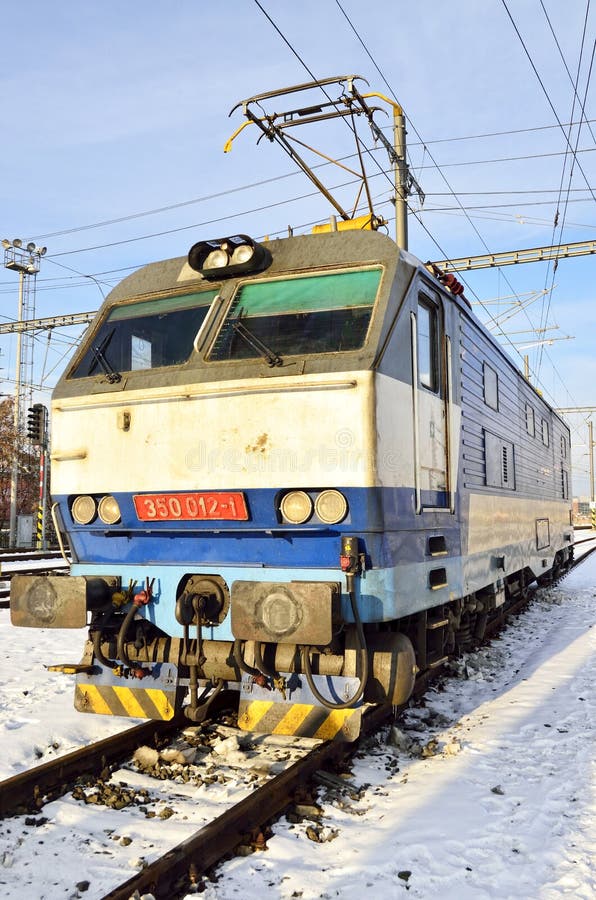 Specific electric locomotive of Czech republic in winter time. Specific electric locomotive of Czech republic in winter time