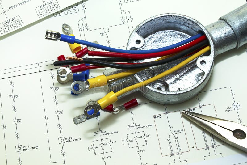 Electrical wiring in construction and made connections. Electrical wiring in construction and made connections.