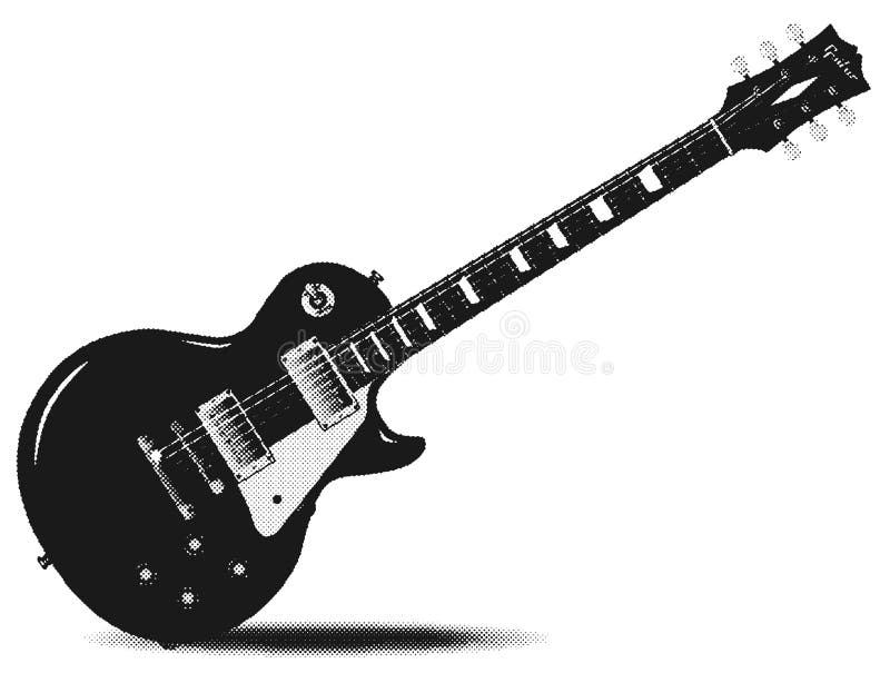 An electric guitar in half tone over a white background. An electric guitar in half tone over a white background