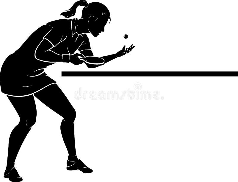 Isolated vector illustration of female table tennis player silhouette, game serve. Isolated vector illustration of female table tennis player silhouette, game serve.