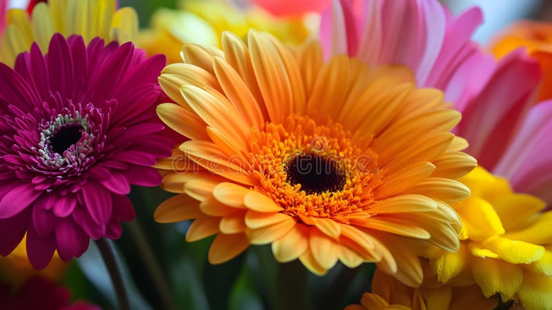 Η ζωντανή Gerbera Daisy σε ένα πολύχρωμο μπουκέτο ελεύθερη απεικόνιση δικαιώματος
