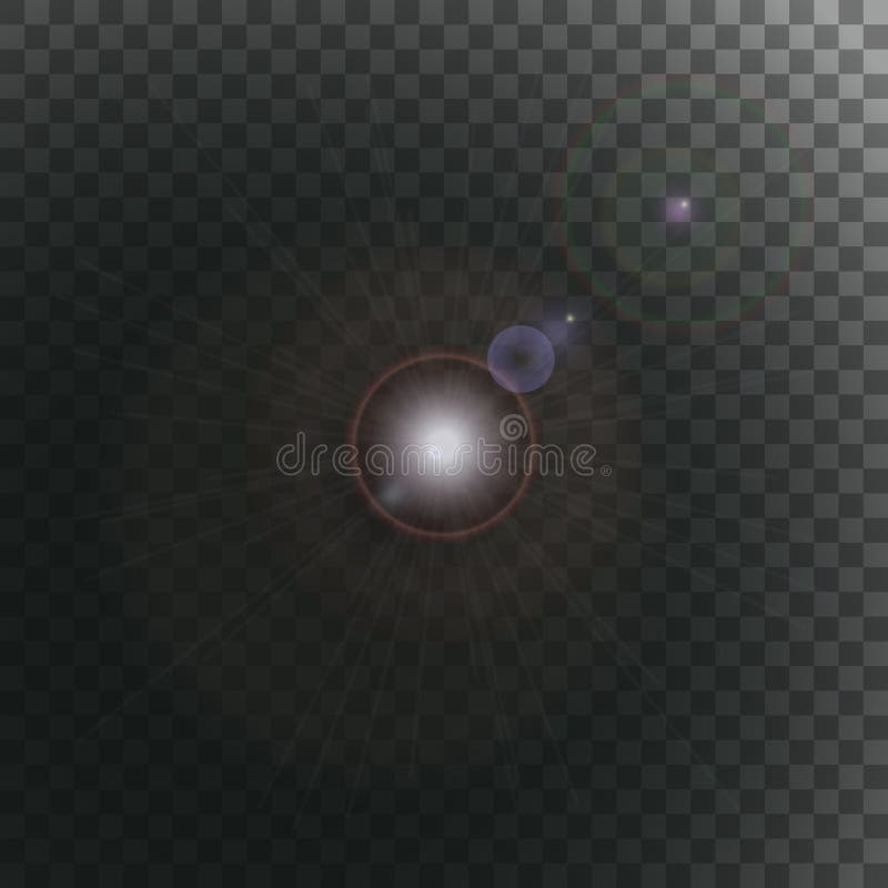 Solar lens flare. Realistic vector imitation on dark transparent checkered background. Easy editable glowing effect. Abstract space or scientific background. Gitter shine. Solar lens flare. Realistic vector imitation on dark transparent checkered background. Easy editable glowing effect. Abstract space or scientific background. Gitter shine.