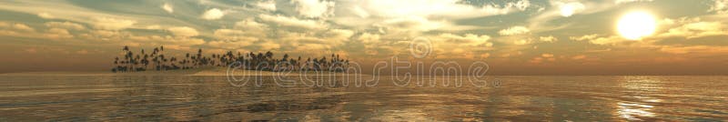 Ηλιοβασίλεμα πανοράματος πέρα από ένα τροπικό νησί