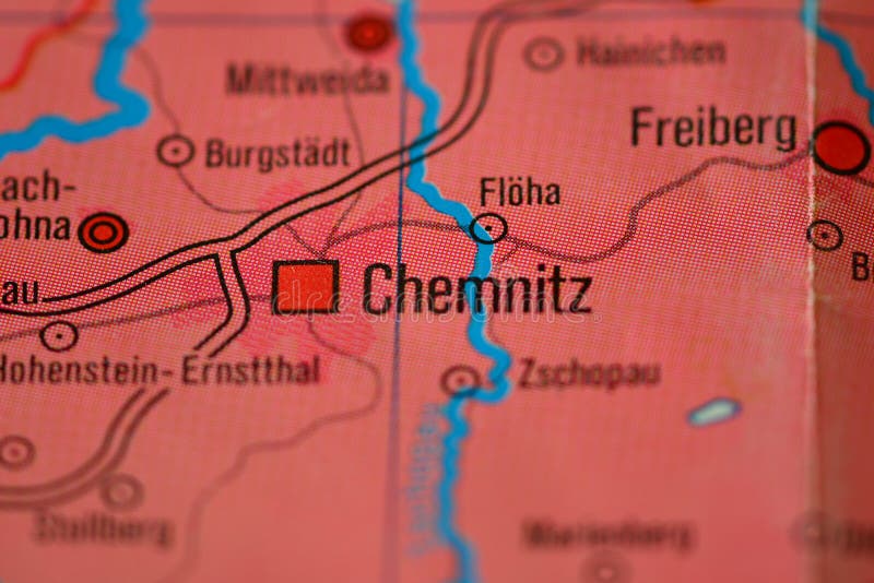 The word CHEMNITZ, Germany, on the physical map of the country. The word CHEMNITZ, Germany, on the physical map of the country