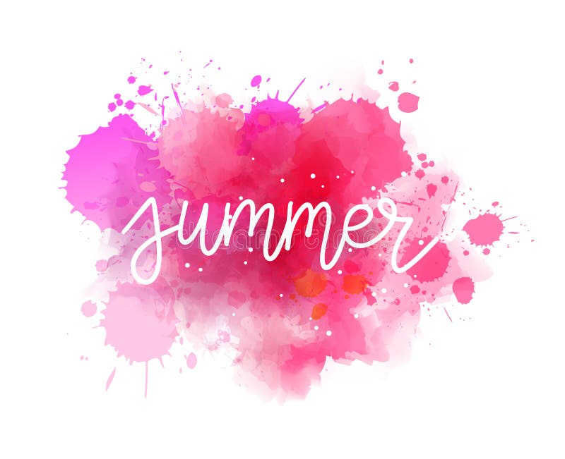 Η λέξη summeris είναι γραμμένη με χειρόγραφο καλλιγραφικό λευκό cursive εναντίον ενός ζωντανού υδατογραφήματος ελεύθερη απεικόνιση δικαιώματος