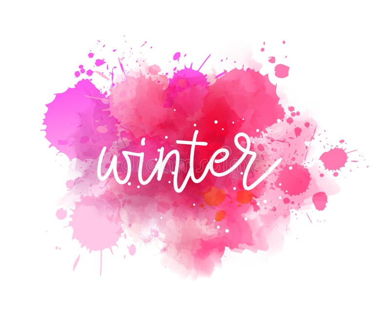 Η λέξη winteris γραμμένη με χειρόγραφο καλλιγραφικό λευκό cursive εναντίον ενός ζωντανού νεροχρώματος splash ελεύθερη απεικόνιση δικαιώματος