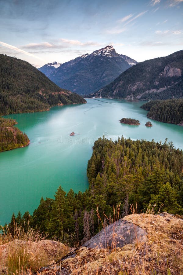 Diablo Lake in North Cascades National Park, Washington, USA at sunrise. Diablo Lake in North Cascades National Park, Washington, USA at sunrise