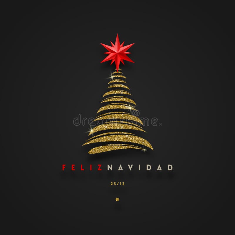Η περίληψη Feliz navidad - χαιρετισμοί Χριστουγέννων στα ισπανικά - ακτινοβολεί χρυσό χριστουγεννιάτικο δέντρο με το κόκκινο αστέ ελεύθερη απεικόνιση δικαιώματος Η περίληψη Feliz navidad - χαιρετισμοί Χριστουγέννων στα ισπανικά - ακτινοβολεί χρυσό χριστουγεννιάτικο δέντρο με το κόκκινο αστέ ελεύθερη απεικόνιση δικαιώματος