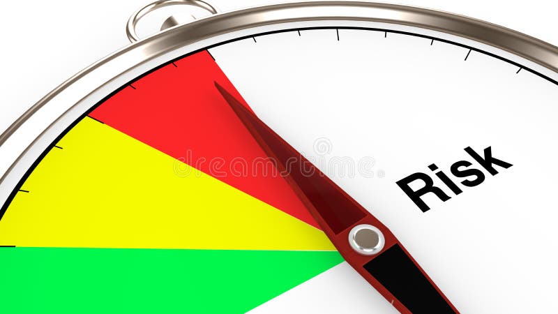 Η πυξίδα με την κινηματογράφηση σε πρώτο πλάνο μετρητών κινδύνου κόκκινο, πράσινο, κίτρινο σε τρισδιάστατο δίνει διανυσματική απεικόνιση