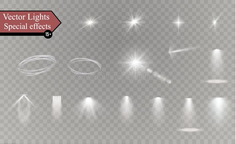 Glow isolated white transparent light effect set, lens flare, explosion, glitter, line, sun flash, spark and stars. Abstract special effect element design. Shine ray with lightning, sparkling round. Glow isolated white transparent light effect set, lens flare, explosion, glitter, line, sun flash, spark and stars. Abstract special effect element design. Shine ray with lightning, sparkling round