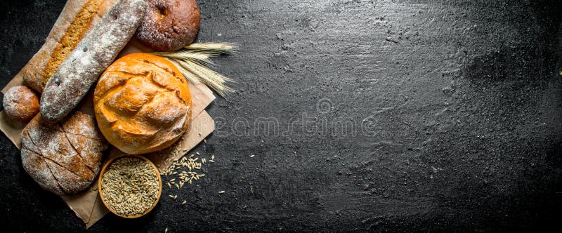 Η σειρά των διαφορετικών τύπων ψωμιών από το αλεύρι σίκαλης και σίτου στοκ εικόνες