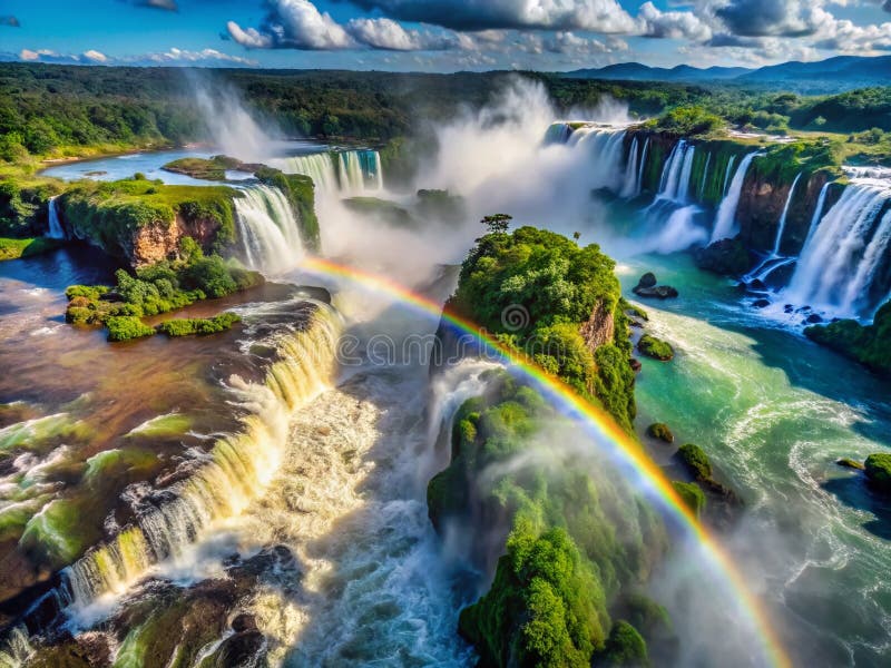 Η συναρπαστική Aerial Panorama of Iguazu Ρίχνει μια μαγευτική έκθεση της φυσικής δύναμης στη Βραζιλία, Αργεντινή, Borderland απεικόνιση αποθεμάτων