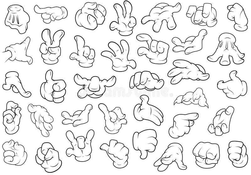 Drawing Art of Cartoon Hands Gestures, Expressions and Poses Styles Vector Illustration. Drawing Art of Cartoon Hands Gestures, Expressions and Poses Styles Vector Illustration