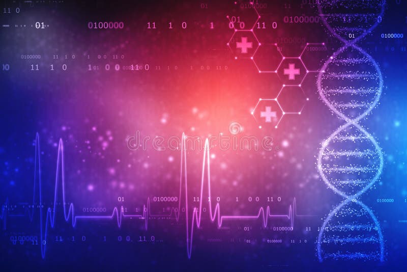 Η ψηφιακή απεικόνιση της δομής DNA, αφαιρεί το ιατρικό υπόβαθρο στοκ εικόνες