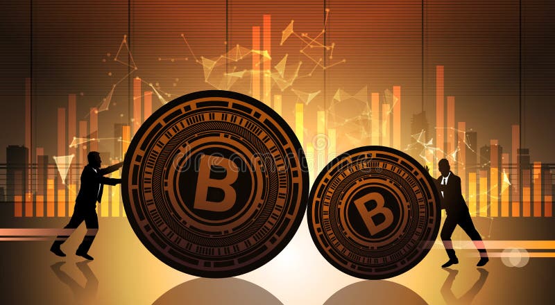 Η ώθηση Bitcoin δύο επιχειρησιακών ατόμων πέρα από τα στοιχεία στατιστικής σχεδιάζει Crypto τα ψηφιακά χρήματα Ιστού έννοιας νομί ελεύθερη απεικόνιση δικαιώματος