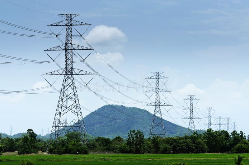 Electrical tower on a background of the blue sky. Electrical tower on a background of the blue sky