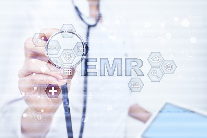 Ηλεκτρονικό αρχείο υγείας ΑΥΤΗ, EMR Ιατρική και έννοια υγειονομικής περίθαλψης Ιατρός που εργάζεται με το σύγχρονο PC στοκ εικόνα με δικαίωμα ελεύθερης χρήσης Ηλεκτρονικό αρχείο υγείας ΑΥΤΗ, EMR Ιατρική και έννοια υγειονομικής περίθαλψης Ιατρός που εργάζεται με το σύγχρονο PC στοκ εικόνα με δικαίωμα ελεύθερης χρήσης