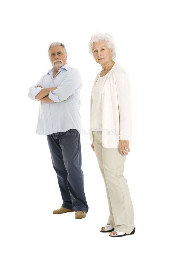 Elderly couple separated isolated on white background. Elderly couple separated isolated on white background