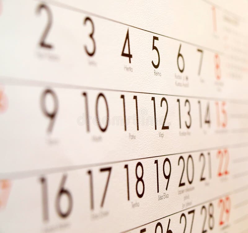 Close-up of a calendar, daily numbers showing. Close-up of a calendar, daily numbers showing
