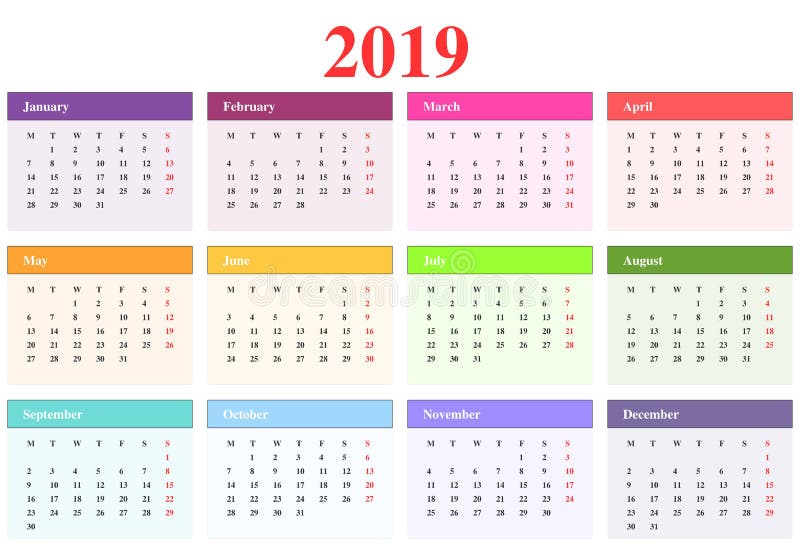 Ημερολόγιο 2019 απεικόνιση αποθεμάτων Ημερολόγιο 2019 απεικόνιση αποθεμάτων