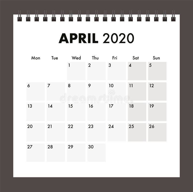 Ημερολόγιο Απριλίου 2020 με ενσύρματη ζώνη απεικόνιση αποθεμάτων