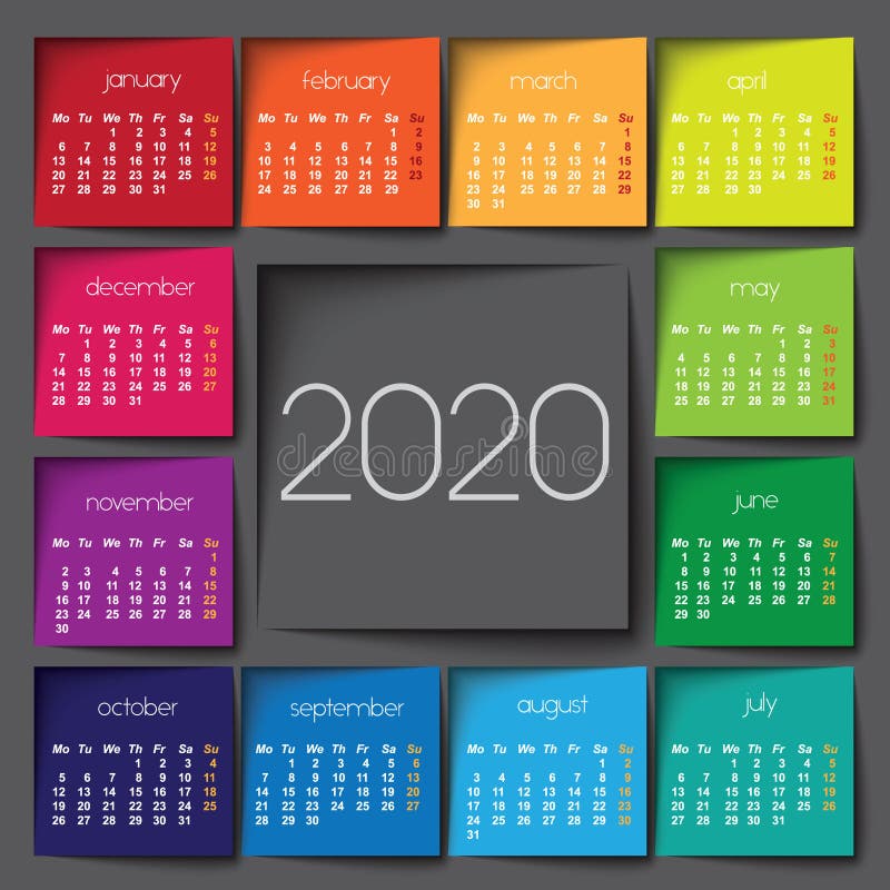 Ημερολόγιο 2020 Δημοσίευση χρώματος ελεύθερη απεικόνιση δικαιώματος